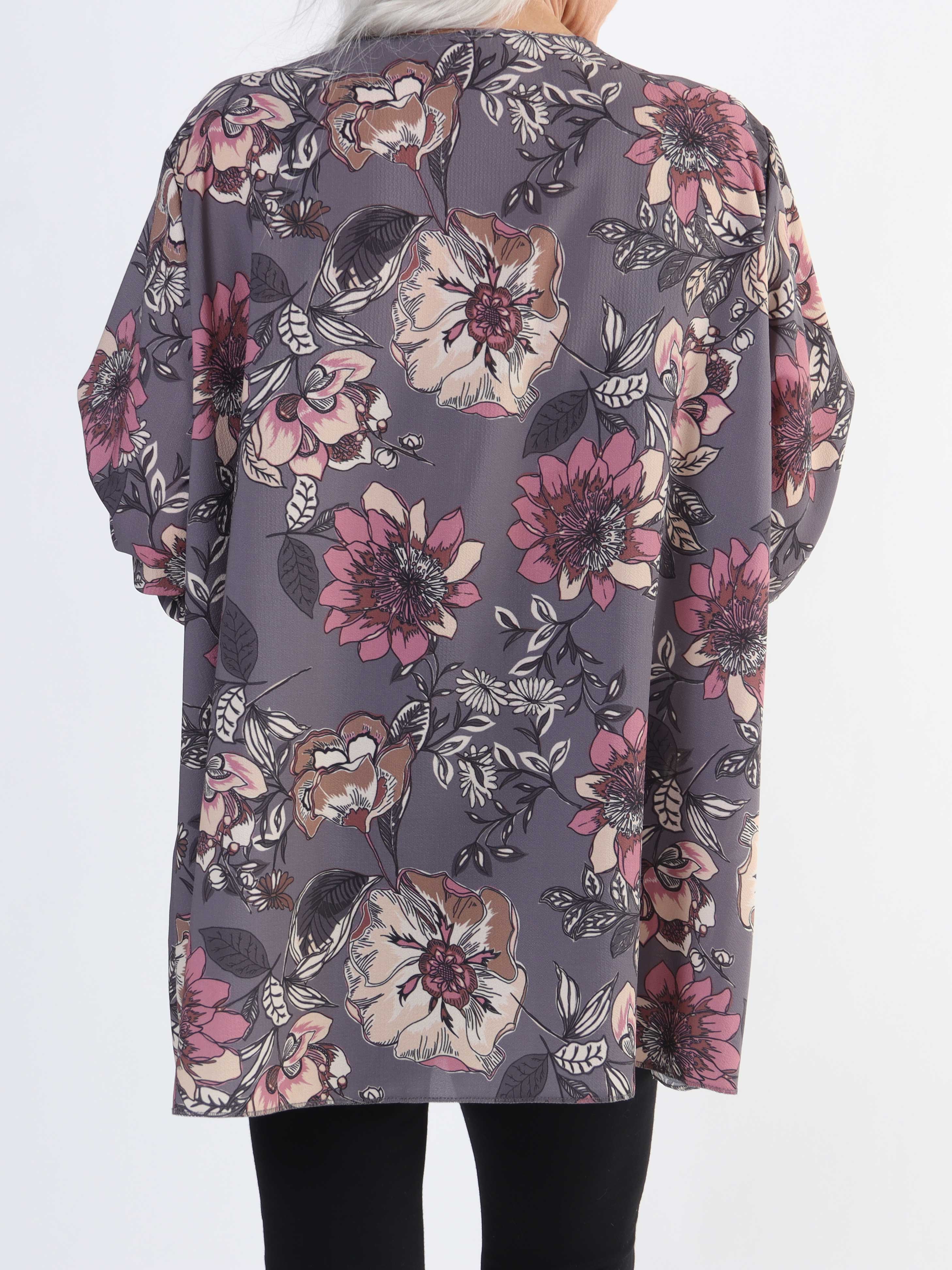 Claudia Flower - Plus size tunika med blomsterprint og lynlås